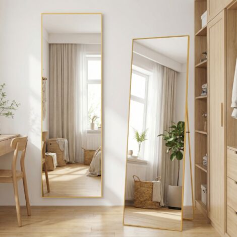 Standspiegel Design 177x77 cm - Großer Rechteckiger Wandspiegel oder Freistehend mit Alurahmen bruchsicher - Gold
