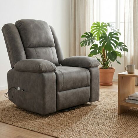 Elektrischer Massagesessel mit Aufstehhilfe, Relaxsessel, 102x93x106cm, Fernsehsessel mit 8-Punkt-Massage und Heizfunktion, Schmutzabweisendes Tech-Gewebe, Modern, Grau