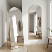 Großer Standspiegel 162x53cm, gewölbt, stehend/hängend, dünner Alurahmen & bruchsicheres HD-Glas, für Schlafzimmer/Flur, modern/skandinavisch(162x53cm, Gold)