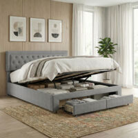 Bett mit Stauraum, Stauraumbett 180x200, 2 Schubladen, Polsterbett mit Lattenrost, Bett Erwachsene hydraulisch, Samt, modern/skandinavisch(180x200cm, Grau)