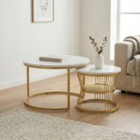 Couchtisch 2er Set, Satztische Wohnzimmertisch rund Ø70+45cm, Platzsparender Beistelltisch stapelbar, Modernes Design, Weiß
