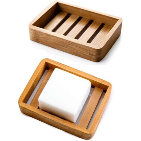 Lot de 2 Porte-Savon en Bois Bambou Naturel Boîte à Savon Support de Stockage de Savon de Douche Saver pour Salle de Bain Douche Cuisine (1/5)