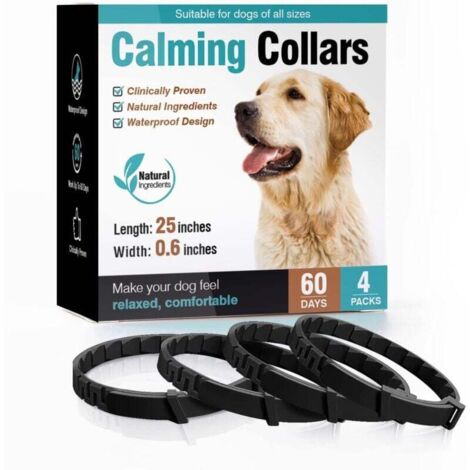 Lot de 4,Collier apaisant pour chiens, soulagement de l'anxiété, libération prolongée de phéromones pendant 60 jours, anxiété de séparation, taille de 63,5 cm, réglable, convient à tous les chiens de