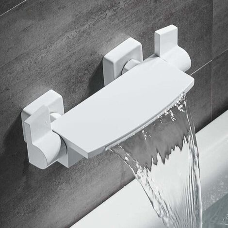 Mitigeur Baignoire blanc Cascade Mural Robinet Baignoire Fixé Au Mur Pour Salle De Bains Robinet De Bain Avec Douche à Main Mitigeur De Bain (A)