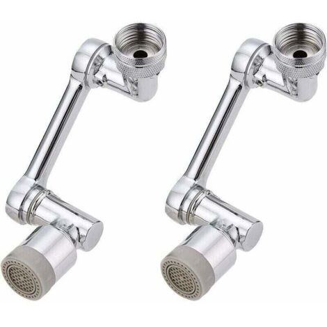 Lot de 2 rallonges de robinet rotatives à 1080 degrés, rotation à 1080 degrés, filtre anti-éclaboussures universel pour cuisine, salle de bain, rallonge de robinet double mode Chromée (1/4)