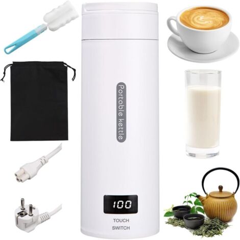 500ML Mini Bouilloire portable Electrique de Voyage, 4 Temperatures Bouilloire Electrique, Acier inoxydable 304 avec Brosses et sacs, Tasse de Chauffage Rapide pour Thé Lait Café Arrêt Automatique