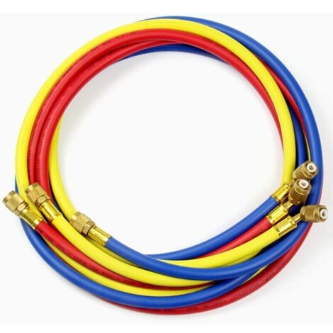 Tuyau de charge de réfrigérant pour climatisation 60 "pour R134a R12 R22 R502,(600-3000) Psi Tube de tuyau de remplissage de fluorure AC 1/4" SAE Flare Thread(Tricolore)