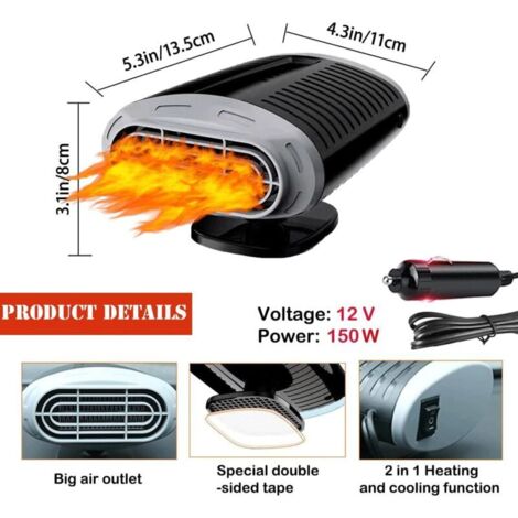 Chauffage Voiture 2 En 1 – Chauffe Et Ventile, Dégivre Pare-brise, Portable Et Léger - 5