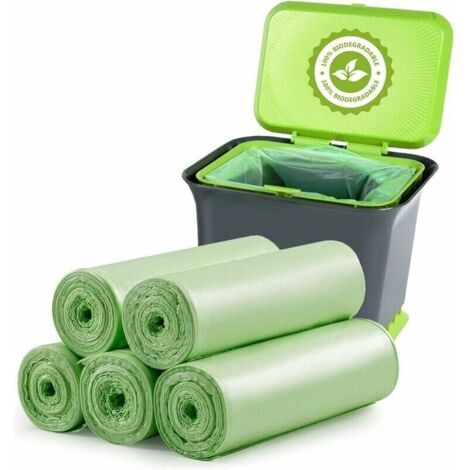 Lot de 100 sacs poubelle biodégradables, 20 litres, épais, biodégradables et compostables, pour aliments, ménage, cuisine, bureau, déchets de jardin et animaux domestiques (5 rouleaux)