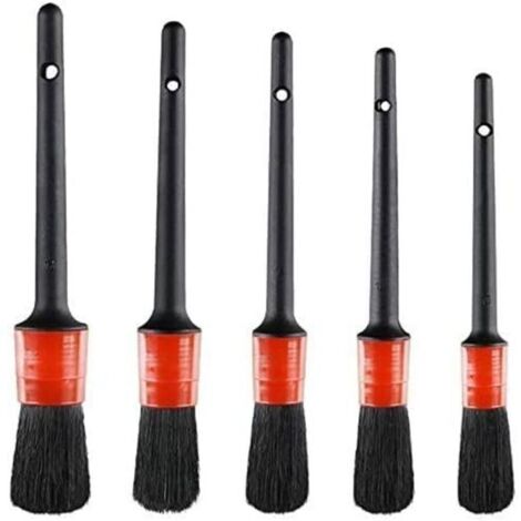 Pinceau de Détail (Lot de 5) , Jeu de Pinceaux à Détails Automatiques Parfait pour La Voiture Moto Roues de Nettoyage Automobile , Tableau de Bord , Intérieur , Extérieur , Cuir (1/4)