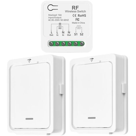 Interrupteur de lumière sans fil/Compatible avec les Interrupteurs Manuels, Récepteur à Relais de 10A et Télécommande, interrupteur marche/arrêt pour des lampes jusqu'à 1500 W