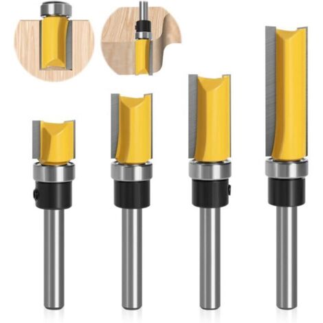 Lot de 4 Fraises pour Défonceuses 8mm, Fraise Metal Defonceuse a Bois, pour le Bois Massif, Outil de Coupe Professionnel le Panneau de Particules, le MDF, etc. (4) (1/4)