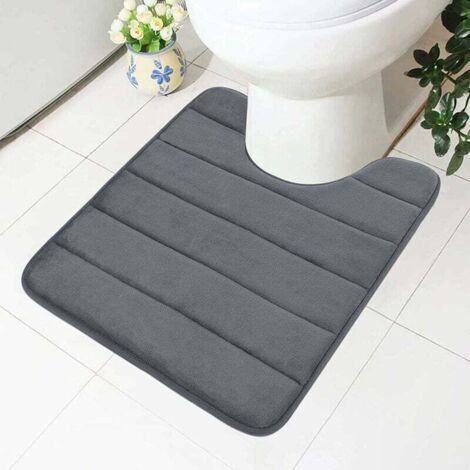 Tapis de toilette en mousse à mémoire de forme antidérapant avec découpe 50 x 60 cm, absorbant, lavable pour WC, gris foncé