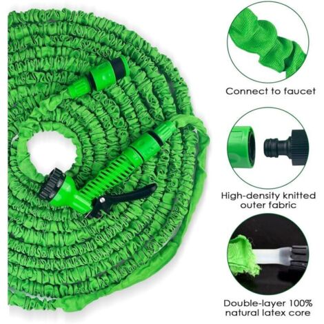 Tuyau D'arrosage Extensible 15 M (se Rallonge Avec L'eau) - Avec Pistolet 7 Fonctions Et Adaptateur Universel - Pour Jardin, Lavage Voiture