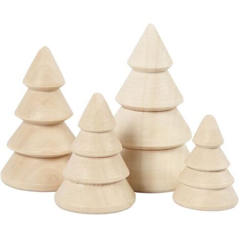 Sapins de Noël en bois, hauteur : 3,3 + 4,3 + 5,3 + 6,3 cm. Profondeur : 2,3 + 3 + 3,2 + 4 cm, Empress Wood, 4 pièces. (1/4)