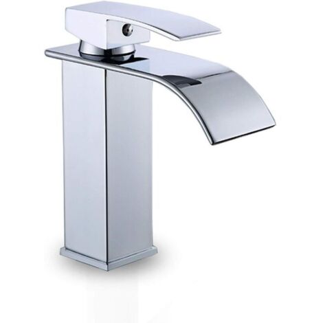 Robinet de lavabo coudé , robinet mitigeur d'eau chaude et froide à poignée unique , robinet de lavabo à cascade carré à large ouverture , robinet de lavabo de salle de bain en laiton (1/4)