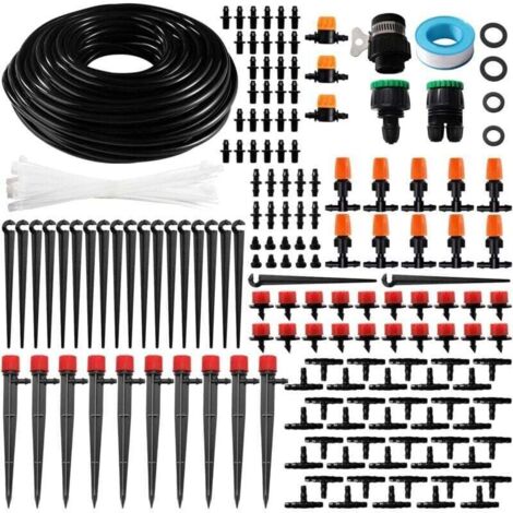 202 Pièces 4/6 mm Kit d'irrigation Goutte, 25m Tuyau d'irrigation, Systeme Irrigation, avec Raccords Cannelés Droits, Connecteurs en T, Bouchons d'extrémité, pour Jardin, Plantes (1/4)