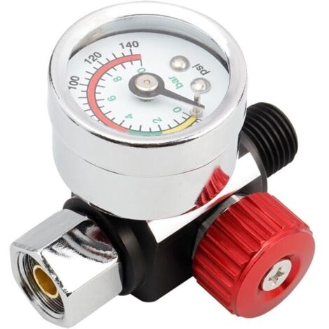 1/4" Régulateur de Pression D'air , Régulateur de Pression Pneumatique , Manomètre de Pistolet de Pulvérisation Outil Pneumatique Accessoire , 0-10BAR 0-140PSI (1/4)