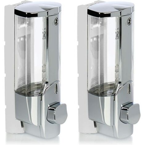 Distributeur de Savon 2X pour Montage Mural - Distributeur de Savon Mural, Rechargeable - Distributeur de Savon pour Gel Douche et shampoing (chromé) (1/4)