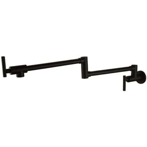 Robinet mural à bec verseur , en acier inoxydable robuste avec double articulation rétractable , culbuteur pliable et 2 poignées , noir (1/4)