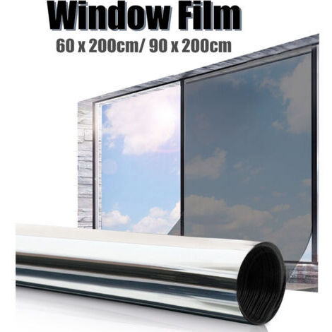 Film de verre sans colle, membrane anti-solaire, autocollant de fenêtre, noir argenté, deux tailles, film PE 90 x 200 cm (argent, 90x200 cm) (1/5)