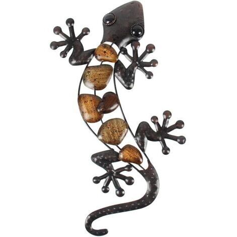 Métal Gecko décoration murale extérieure lézard jardin Art décorations suspendues pour patio ou clôture, 15 pouces de long (1/5)