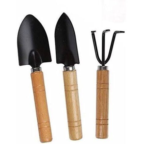 3 pcs Outils de Jardin, Petite Pelle Rateau et Bêche Manche en Bois pour Plantes en Pot, Outil de Sécurité des Enfants Intérieur Extérieur Jardin-Fei Yu (1/5)