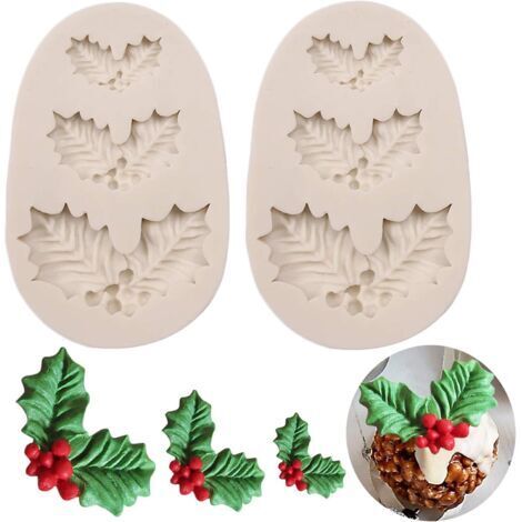 2 Pack Christmas Holly Leaves Silicone Molds Leaf Shapes For Baking Chocolate Candy Cake Decorating Polymer Clay, Wax, DIY Sugar Crafts (1/4)
