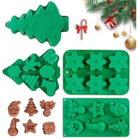 Christmas Silicone Mold Chocolate Candy Baking Mold Large Size For Baking Dessert, Cake Christmas Gift Handmade Soap Candle Christmas Tree Shape (4pcs) (1/4)