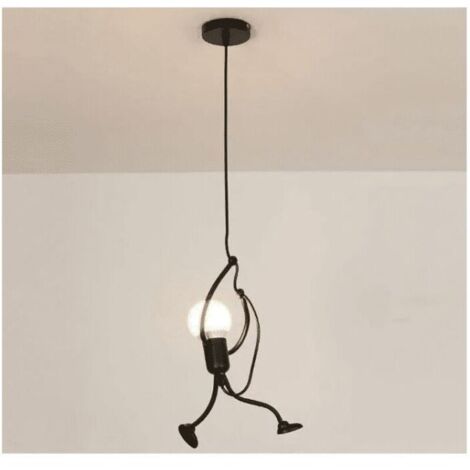 Moderne Suspension Créatif fer Gens Dessin animé Conception Lampe suspendue pour Des Enfants Chambre Chevet Salon Grenier noir-- (1/4)