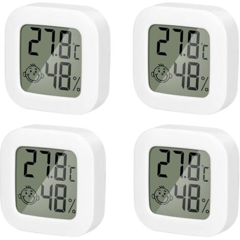 4 Pack Thermometre Interieur Mini Thermomètre Hygrometre Haute Précision Température Hygromètre Moniteur avec Air icône Confortable pour Cuisine Chambre de Bébé Serre Entrepôt Bureau, (1/4)