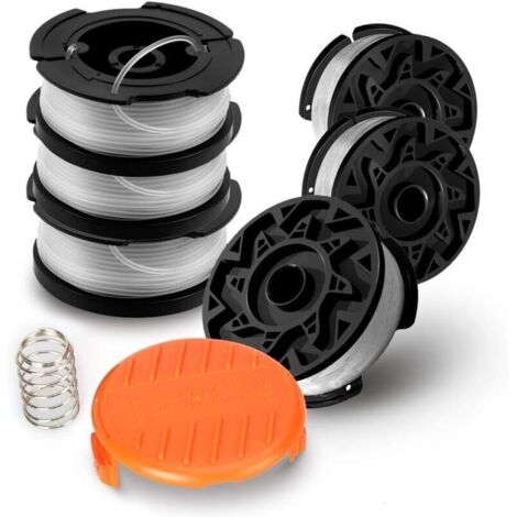 Lot de 6 Bobines A6485 A6481 pour Black Decker Coupe-Bordures,6 x 9 m de Fil en Nylon, Fil de 鈱€1,65 mm+1 Capuchon +1 Ressort-- (1/4)