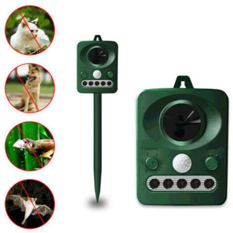 Repulsif d'oiseaux a ultrasons solaire exterieur, double charge solaire et USB, conception etanche, batterie integree, vert herbe