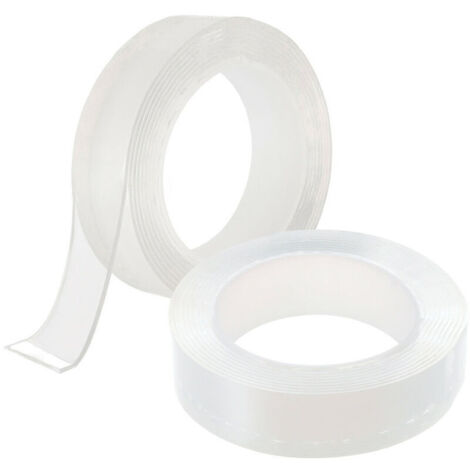 Lot de 2 Ruban adhésif double face Extra Fort 3M- Multifonctionnel - Réutilisable Amovible - transparent (1/4)