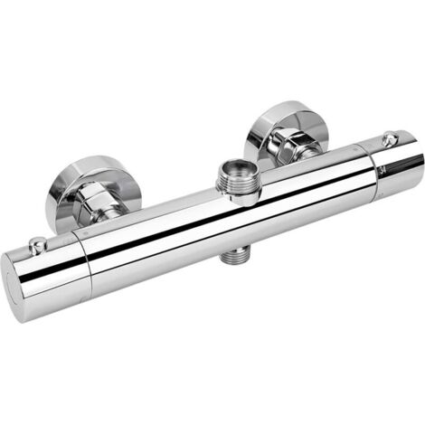 Mitigeur de Douche, Mitigeur Thermostatique Douche Avec 2 Sortie, Sortie Supérieure 3/4" BSP(26.4mm) et Sortie Inférieure 1/2" BSP(21mm), Forme Ronde, Finition Chromée