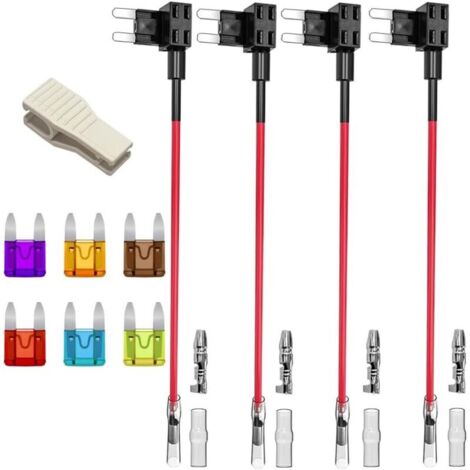 4pcs 12V-24V 20A Petite Add-A-Circuit Porte-fusible Voiture, Adaptateur Lame Porte-fusible ATM, avec 6 pièces de Fusible à Lame et 1 pièce de Extracteur