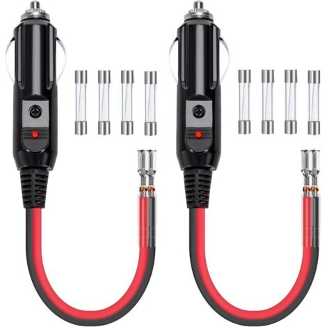 Prise Allume Cigare 12V/24V Adaptateur Allume Cigare Mâle 10cm 16AWG Rallonge Allume-Cigare avec Indicateur LED Rouge et Fusible 10A/15A Rechange pour Voiture Camion 2 Pièces (1/4)