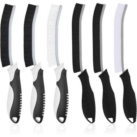 Brosse à Joints, Brosse de Nettoyage à Poils durs, Brosse de Nettoyage de Salle de Bain, Brosse Joint Carrelage, Outil de Nettoyage pour la Cuisine, Les Toilettes, Fenêtre (6, Noir) (1/4)