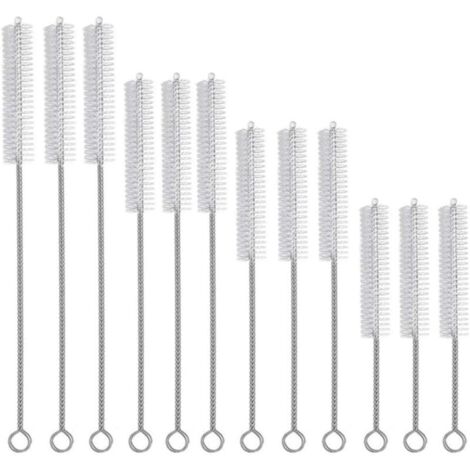 12 Pièces Tube Brosse de Nettoyage, Brosses de Nettoyage en Nylon, Goupillon Nettoyage en Acier Inoxydable, Goupillon Nettoyage à Paille Petites, pour Nettoyer Les pailles, Les Tubes de Bouteille