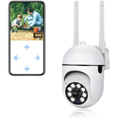 Caméra Surveillance WiFi Exterieure, Caméra de Sécurité Exterieure 1080p, 360° PTZ Security Camera, Vision Nocturne Couleur, Audio Bidirectionnel, Suivi Automatique, pour Chien/Bébé/Maison (1/4)