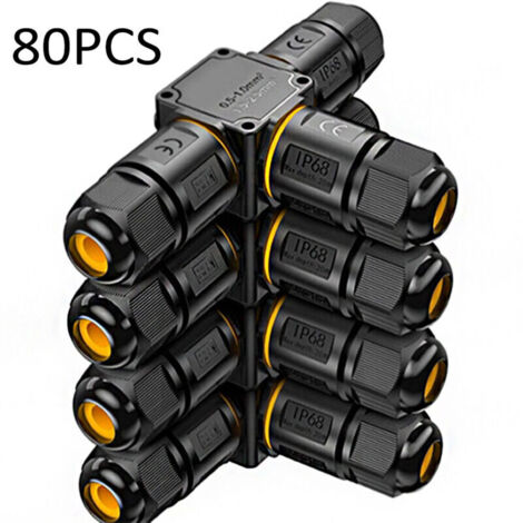 80 PCS Connecteurs de Câbles Étanches IP68 - Boîte de jonction 3 voies connecteur etanche 3 fils - Raccordement extérieur du jardin - Dérivation de câble 6-11mm - Coffret électrique externe étanche (1/4)