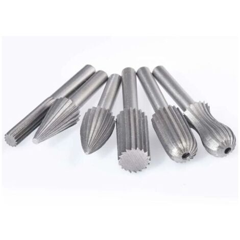 Lntyq Lot de 6 fraises rotatives en tungstène double coupe 6 mm Queue en tungstène Embouts de limage/gravure/meulage pour outils rotatifs (1/4)