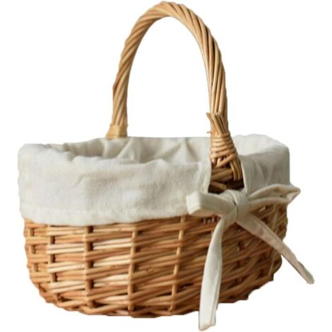 Panier en Osier avec Anse,Panier Pique Nique Enfant 25x30 cm Panier Picnic en Fleurs pour Pâques, Bonbons, Rangement de Jouets de Fruits et Légumes