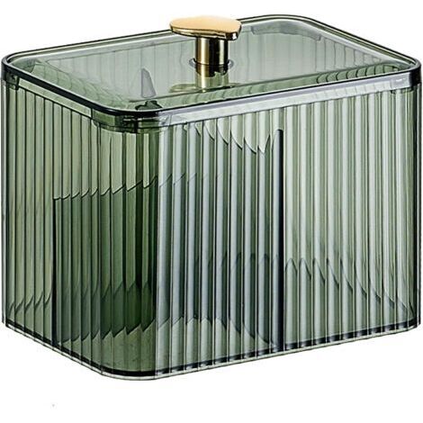 Boîte à cotons-tiges avec couvercle, boîte de rangement pour cotons-tiges de salle de bain, pour cotons-tiges, cotons-tiges et cosmétiques (vert) (1/4)