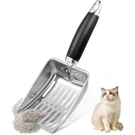 Pelle à litière pour chat en acier inoxydable, pelle à mailles robuste, adaptée au bac à litière pour chat (argent) (1/5)