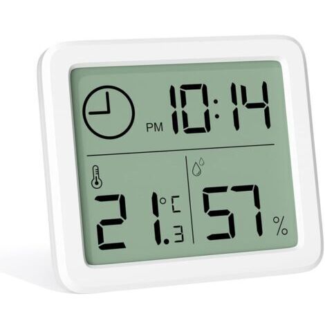 Mini Thermometre Interieur Numérique, Hygrometre Portable Professionnel à Grand Écran avec Horloge, Thermomètre Blanc Précis, Hygromètrepour la Maison, Chambre de Bébé, Serre, Bureau (1/5)