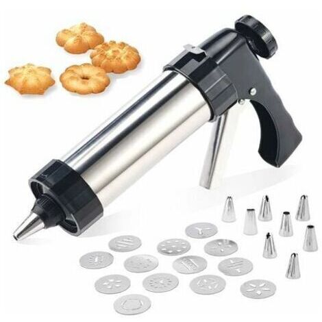 Seringue Patisserie Inox Professionnelle Presse a Biscuit Pistolet Patisserie avec 13 Disques Biscuits et 8 Douilles (1/5)