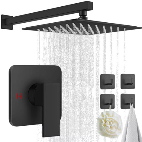 Colonne de Douche Thermostatique à Encastrer Kit de Douche Encastré avec Pommeau Grande Pluie Ensemble de Douche Encastrable Corps en Laiton Black