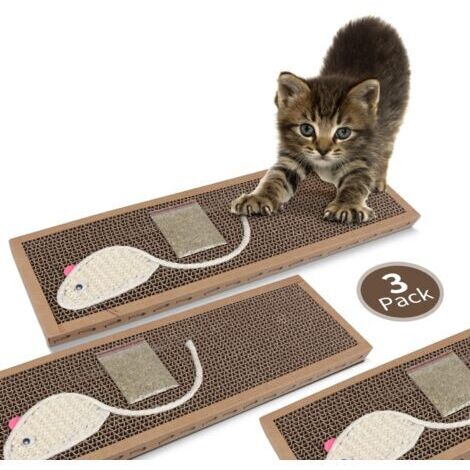 Lot de 3 griffoirs en sisal pour chat – Dimensions 38 x 12,5 x 1,8 cm – Avec herbe à chat – Design souris pour attrait ludique (1/5)