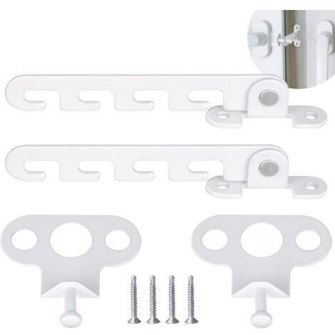 Verrou de fenêtre à battant 2 PCS – Acier inoxydable blanc – Installation facile avec vis – Sécurise l'ouverture à 4 angles